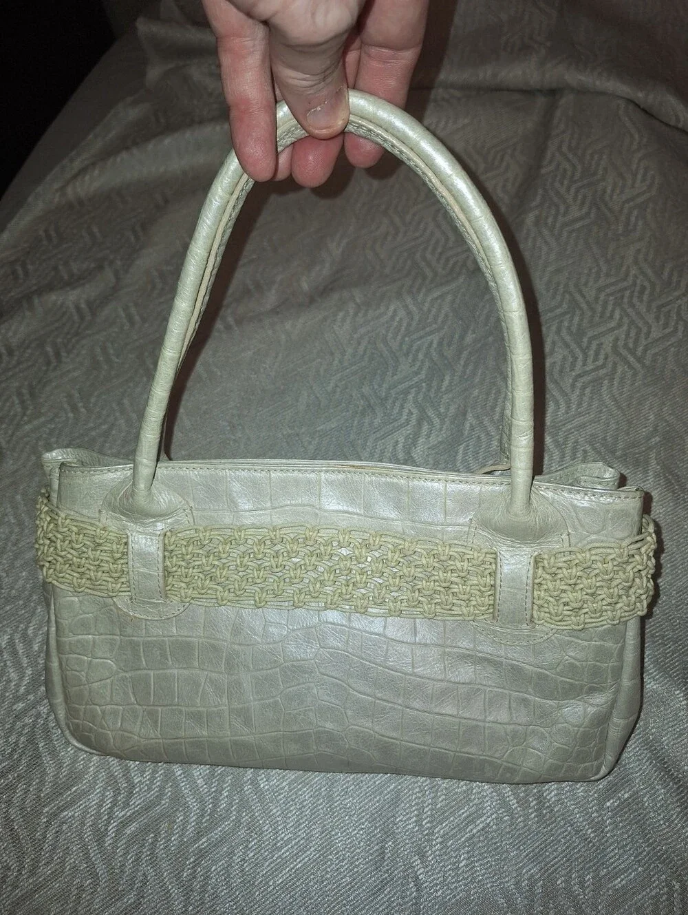 ROBERTA GANDOLFI Y2K, Made in Italy, Pearlescent Croc,Boho Bow Tote